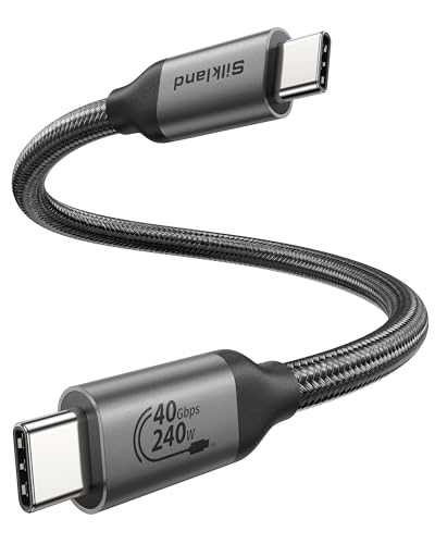 Silkland 40 Gbps Cabo Thunderbolt 4 compatível, cabo USB4 30 cm, 8 K/6 K/5K@60Hz 4K@144Hz, 240 W PD3.1 48 V 5A cabo USB C para MacBook, PSSD, iPhone 16/15, Dock, Android A. Monkey itor