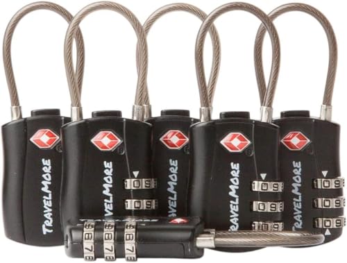 Cadeado TSA de combinação com cabo para malas, mochilas e muito mais, preto (6 unidades)