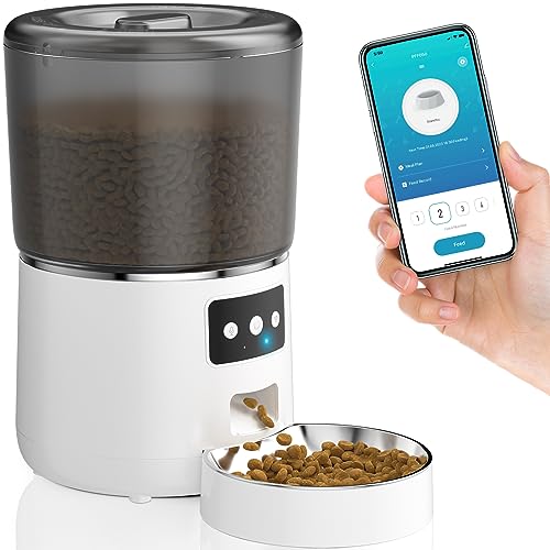 Dispensador automático de comida para gatos, 4 l, dispensador de comida para gatos com temporizador, 2,4 G WiFi comedouro automático com gravação de voz 10S e tigela de aço inoxidável, 1-10 refeições