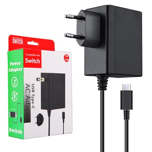 ECHTPower Carregador para Nintendo Switch, adaptador de corrente, 2H carregamento rápido, cabo tipo C, compatível com Switch/Swicth OLED/Controller/telemóvel, segurança certificada, suporta modo TV