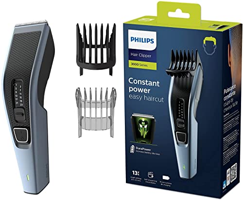 Philips Corta-pelos homem série 3000, máquina de cortar cabelo, 13 configurações de comprimento, lâminas de aço, 75 min de uso, com e sem cabo, recarregável, pente para barba, HC3530/15
