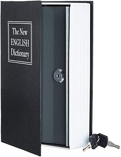 Amazon Basics - Caixa de segurança em forma de livro - fechadura com chave - grande, preto