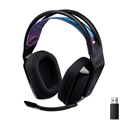 Logitech G 535 LIGHTSPEED para gaming auriculares sem fios com microfone - auriculares supra-aurais leves, microfone voltável para silenciar, estéreo, PC, PS4, PS5, recarregáveis por USB - preto