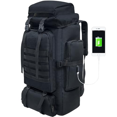 Vaupan Mochila de caminhada, mochila tática militar de acampamento de 80 L com porta de carregamento USB, impermeável, grande, mochila de viagem ao ar livre, mochila Molle para homens e mulheres