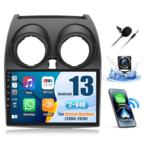 [2GB+64GB] SIXWIN Android 13 rádio carro para Nissan Qashqai J10 2006-2016 com CarPlay & Android Auto&Mirrorlink, 9 polegadas ecrã tátil com Bluetooth/WiFi/GPS/FM/RL DS/USB+A HD Câmara Mic