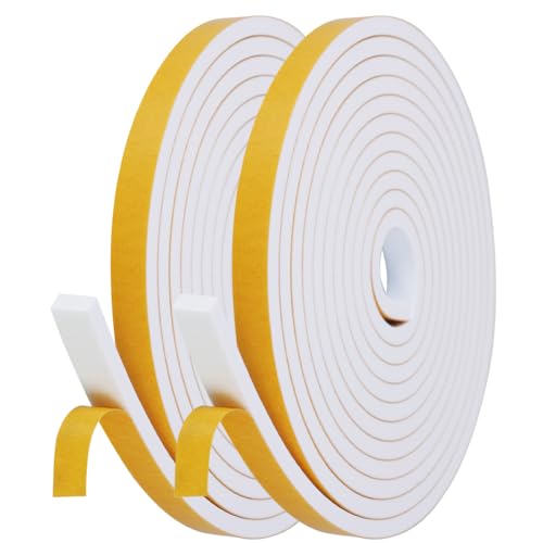Flintronic Fita seladora de espuma, 2 rolos 4 m bordas portas tira de vedação, 12 mm x 6 mm, espuma com fecho adesivo de alta densidade, para anti-frio, isolante, ruído e colisão (branco)