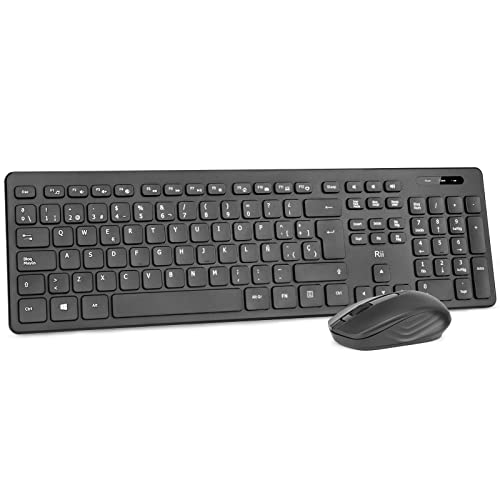 Rii RK200 2,4 Ghz Combo rato e teclado sem fios para Android/Windows/Mac/Linux e outros dispositivos com USB-QWERTY espanhol, cor preta