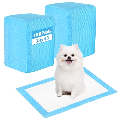 Almofadas cães 33 x 45 cm, 100 peças tapetes higiénicos descartáveis para animais de estimação, 5 camadas à prova de fugas secagem rápida, almofadas absorventes treino cães