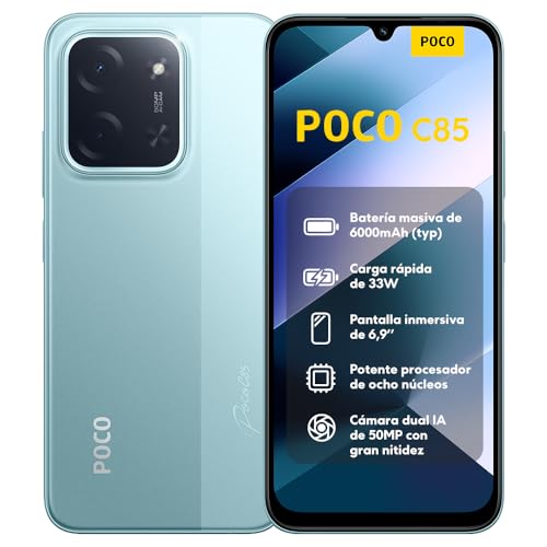 XIAOMI POCO C85 Smartphone de 6 + 128 GB, câmara dupla de 50 MP com AI, ecrã imersivo de 6,9", potente processador Octa-Core, carregamento rápido de 33 W, 6000 mAh, carregador não incluído, verde
