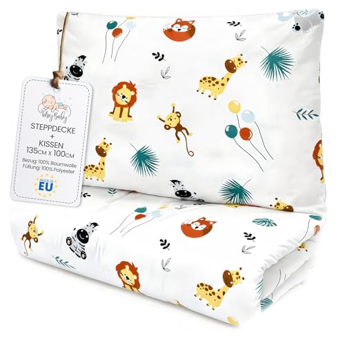 Totsy Baby Edredon Enchimento edredão cama infantil algodão, 100 x 135 - bebé recheado conjunto de manta 100 x 135 cm com almofada 40 x 60 cm por meninos e meninas Oeko-Tex Safari