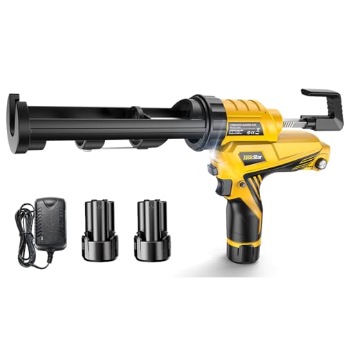 Taskstar Pistola de silicone elétrica com bateria de 2,0 Ah, pistola de silicone profissional de 12 V com LED, 6 velocidades, 4000 N, 300 ml/10 oz pistola de cartucho profissional para selar e