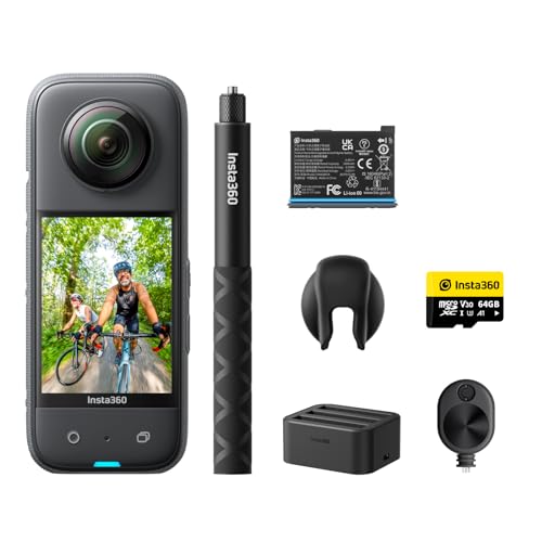 Insta360 X3 Kit Ultimate - Câmara de ação 360 impermeável com sensor de 1/2 polegadas, fotos 360 de 72 MP, vídeo 360 5,7 K, estabilização, ecrã táctil de 2,29 polegadas, vibração, edição IA,