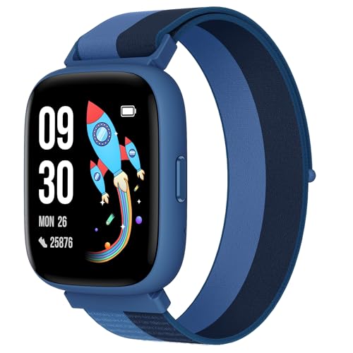 BIGGERFIVE Pulseira de atividade meninos meninas 5-16, 1,8" relógio inteligente podómetro, frequência cardíaca, resistente à água IP68, monitor de sono, despertador, jogos de quebra-cabeças com/sem