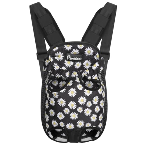 Pawaboo Mochila de cão - bolsa dianteira ajustável Pet Front Cat Dog Carrier Backpack/pernas fora & fácil de ajustar para viajar/fazer caminhadas/campismo, tamanho S, preto margarida