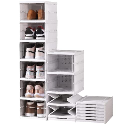 Wuciray Caixas de sapatos transparente Foldable 6 pisos organizador de armazenamento armazenamento guardar sapatos Shoe Boxes