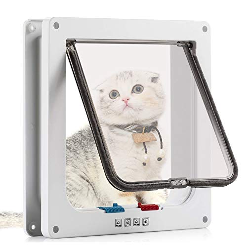 Porta para gato com fecho magnético de 4 vias, porta para animais de estimação para gatos e cães pequenos, porta para gatos com túnel, M branco 16 x 15,7 x 5,5 cm