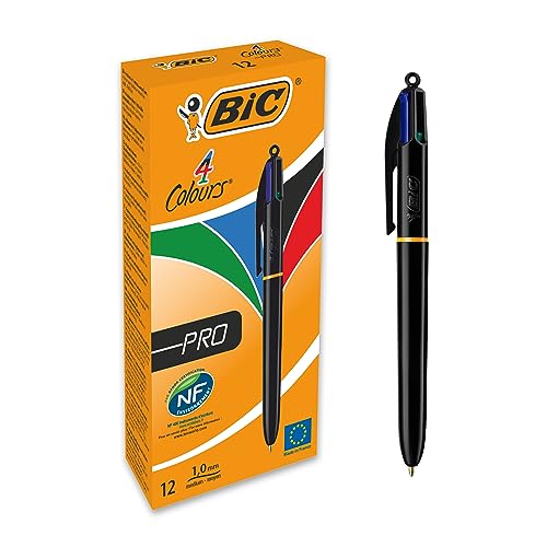 BiC - Caneta de 4 cores (ponta retrátil, 12 unidades)