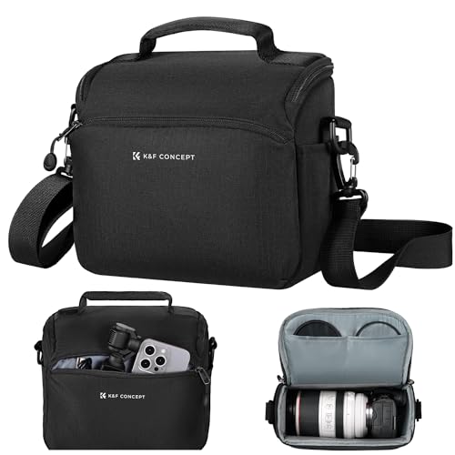 K&F Concept Bolsa capa câmara SLR impermeável pequeno estojo Crossbody para câmara de ombro com alça ajustável DSLR/SLR/Mirrorless Compact Photography Bags-preto