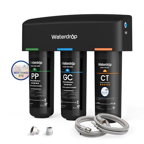 Waterdrop TSA Sistema de filtro de água para debaixo do lava-loiças, sistema de filtro de água de 3 etapas, certificado NSF/ANSI 42, reduz os fluoretos, chumbo, cloro, mau gosto
