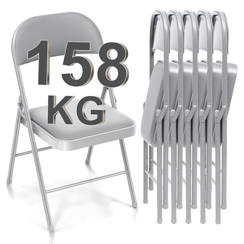 BULAGE Conjunto de 6 cadeiras dobráveis acolchoadas, cadeiras empilháveis de metal até 158 kg, cadeiras dobráveis para jardim, cadeiras dobráveis confortáveis para convidados, cozinha, ioga, campismo
