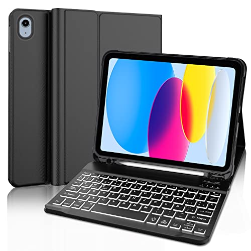 IVEOPPE Capa iPad 10/11 geração com teclado, teclado espanhol Ñ desmontável sem fios Bluetooth retroiluminado para iPad 10.ª Gen 2022 10.9/11.ª Gen 2025 11", preto