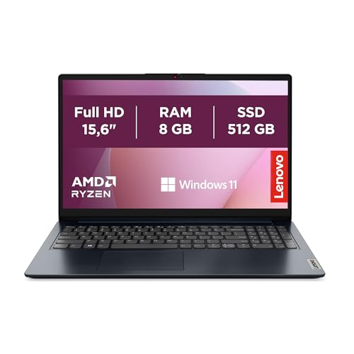 Lenovo IdeaPad 1 Gen 7 Computador portátil FullHD de 15,6" (AMD Ryzen 7 5700U, 8 GB RAM, 512 GB SSD, AMD Radeon Graphics, WiFi 6, Windows 11 Home) azul, teclado QWERTY espanhol
