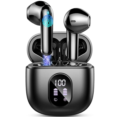 Auriculares sem fios, auriculares Bluetooth 5.3 HiFi estéreo, 50H capacetes sem fios Bluetooth com 4 HD Mic, 2024 auscultadores sem fios cancelamento de ruído ENC/ecrã LED/IP7 impermeável/USB-C