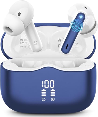 Auriculares sem fios Bluetooth, auriculares Bluetooth 5.4 com redução de ruído de 4 micro, 40H capacetes sem fios com HiFi estéreo, ecrã LED/IP7 impermeável/carregamento rápido/ajuste confortável