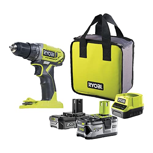 RYOBI Broca parafuso sem fios 18 V ONE+ com 2 baterias 2,0 Ah e 4,0 Ah, carregador e saco, potente e versátil