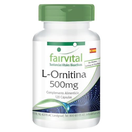 Fairvital | L-Ornitina 500 mg - VEGANA Dose elevada - Aminoácido, 120 cápsulas - qualidade alemã