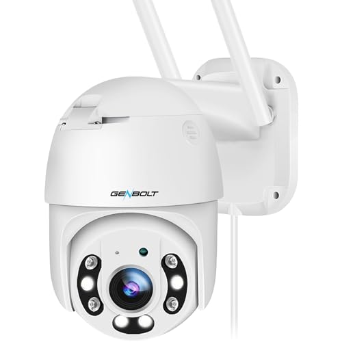 GENBOLT 2,5 K Câmara vigilância Wi-Fi exterior, domicílio câmara CCTV com PTZ rastreamento automático detecção IP câmara de segurança externa humana visão noturna a cores, sereia ativa alarme