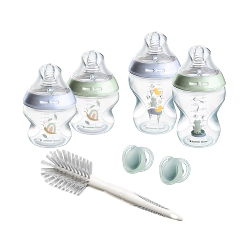 Tommee Tippee Conjunto de inicialização Natural Start para recém-nascidos, biberões anticólicas de 150 ml e 260 ml, com tetina de fluxo lento, incluído com autoesterilização, azul