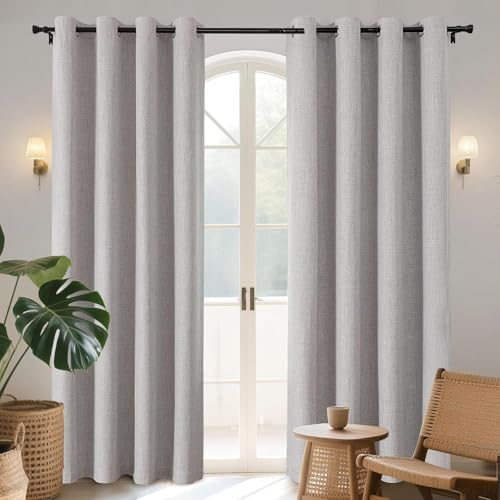 Joydeco 100% cortinas opacas, 2 peças, 140 x 175 cm, linho cortinas quarto com ilhoses, branco, anti-luz, cortina térmica, isolam do frio e do calor para sala de estar