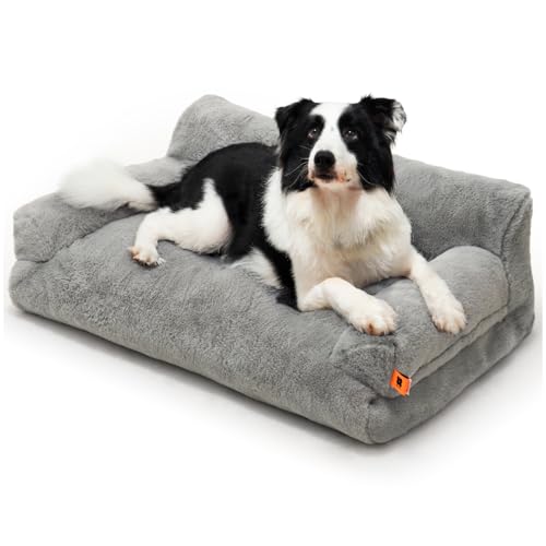 MEWOOFUN Dat Bed - sofá fofo e macio para gatos, sofá-cama para gatos médios e pequenos, bonita cama para animais de estimação com fundo antiderrapante (cinzento, L)
