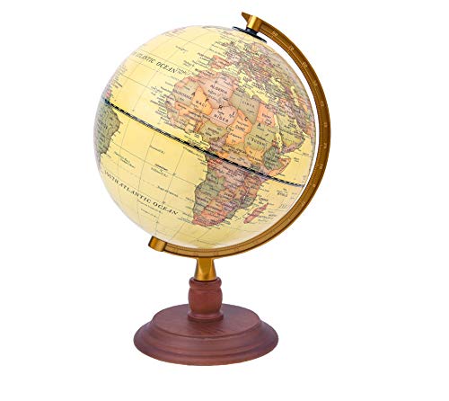Exerz 20 cm balão antigo com base de madeira - mapa em inglês - balões terrestres - educacional/geográfica - mapa moderno com cor antiga - diâmetro 20 cm