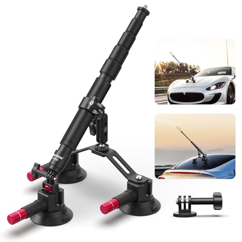 NEEWER Kit de montagem para carro com 2 em 1 ventosa tripla e bastão de selfie, braço mágico de libertação rápida para para-brisas exterior com adaptador para Action Cam, compatível com GoPro Insta360