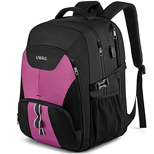 LIWAG Mochila mulher grande 50 l mochila portátil 17 polegadas impermeável anti-roubo mochila computador portátil com porta USB mala para negócios trabalho diário viagem escolar - roxo, Roxo,