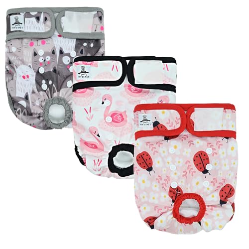 UFO PET Fraldas para cães femininos laváveis L (3 peças), fraldas para cães femininos reutilizáveis e altamente absorventes, fraldas para cães femininos com botões ajustáveis
