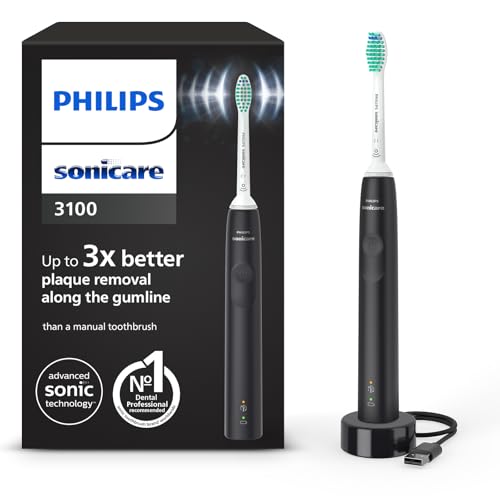 Philips Sonicare série 3100, escova de dentes elétrica, escova de dentes sónica, sensor de pressão e temporizador, preto, HX3671/14