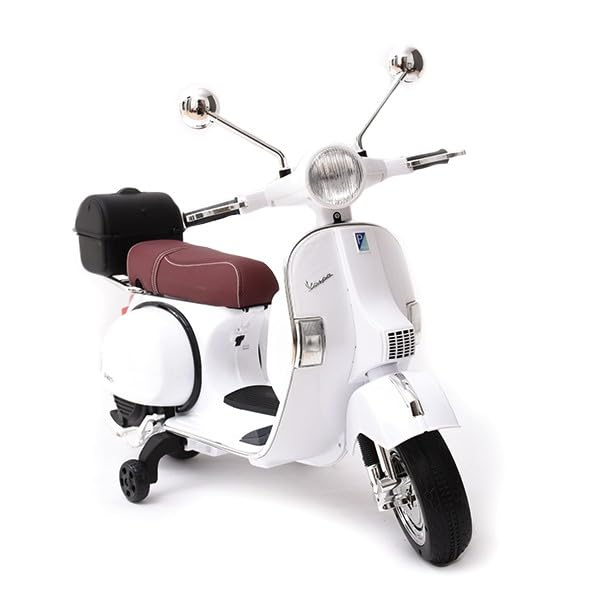 ATAA V.e.s.p.a clássica oficial 12v - branco - Moto elétrica para crianças com bateria de 12 V, scooter elétrico infantil com bateria, com luzes, 2 velocidades e mp3
