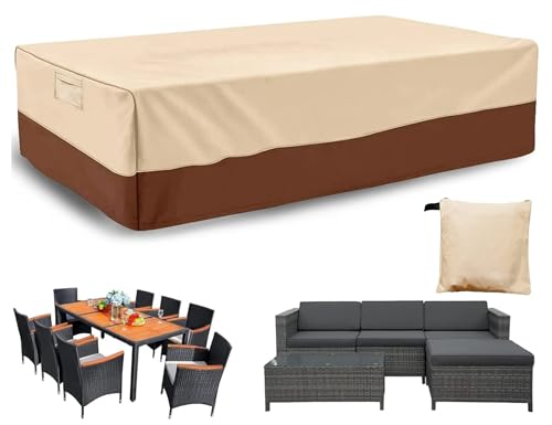 Capa para móveis de jardim, capas protetoras para conjuntos de móveis, anti-vento anti-UV para mesas cadeiras sofá exterior, capa de mesa de jardim quadrada (bege e castanho, 230 * 165 x 80 cm 600D )