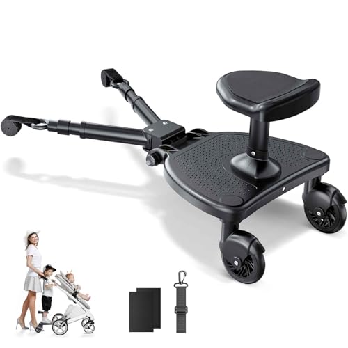 BugyKido Scooter carro bebé universal, placa Buggy Board com assento mais alto, mais largo e confortável, e áreas de apoio para os pés mais largas, compatível com 99% dos carrinhos, carga de 25 kg