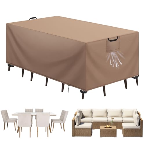 Aujink Capa mesa exterior impermeável, capa para móveis de jardim, cobertura para móveis de jardim, tecido Oxford 420D, anti-vento anti-UV, capa protetora mesa exterior, caqui, 150 x 90 x 75 cm