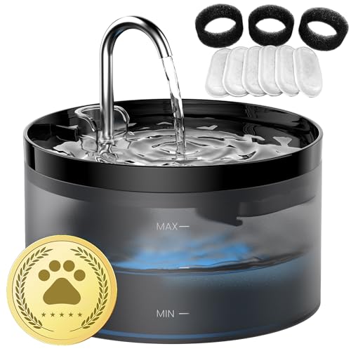 Fonte para gatos GIOTOHUN: Bebedor gatos em forma de torneira, 64 oz fonte gatos, bomba de água super silenciosa, filtro de pelos soltos, inclui 6 filtros 3 filtros de espum, preto