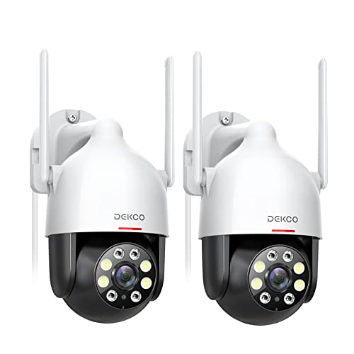 DEKCO 2K QHD Câmara de vigilância WiFi exterior, 3 MP 360 ° PTZ, câmara de monitorização, visão noturna colorida, rastreamento de movimento, alarme de luz e som, áudio bidirecional, (2 branco)