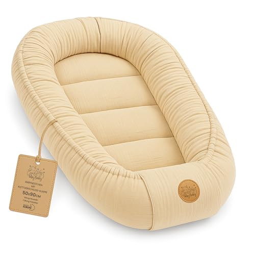 Muselina ninho bebé recém-nascido 90 x 50 cm, casulo de colecho redutor berço algodão cuco ideal para gôndola moisés e viagem perfeita para meninos e meninas bege claro
