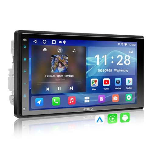 ATOTOZONE A5L 2 + 32G Rádio 2 DIN Android ecrã de carro de 7 polegadas, CarPlay sem fios e Android rádio automático para carro ecrã tátil com GPS WiFi BT USB, DSP EQ de 24 bandas