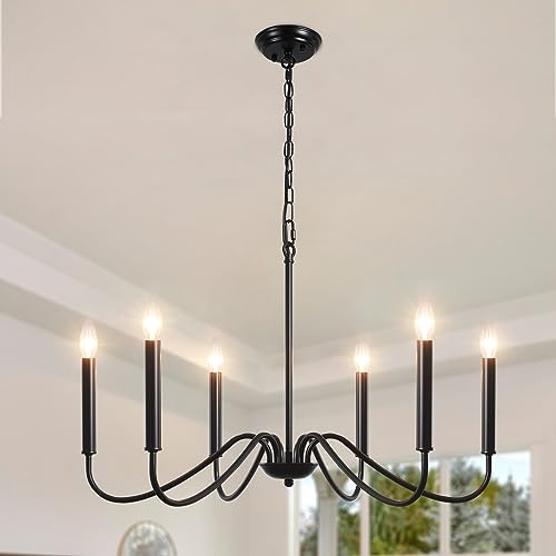 ASHUAQI Candeeiros de teto para salão, 6 luzes candeeiro de lustre preto, E14 candeeiro suspenso velas clássicas modernas, candeeiro vintage industrial para quarto, cozinha, sala de jantar, corredor,