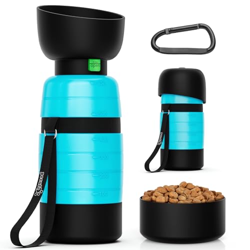 Pecute Garrafa portátil de 650 ml, com recipiente de 150 ml, para comida de cães e gatos, 2 em 1, ideal para animais de estimação e passeios ao ar livre