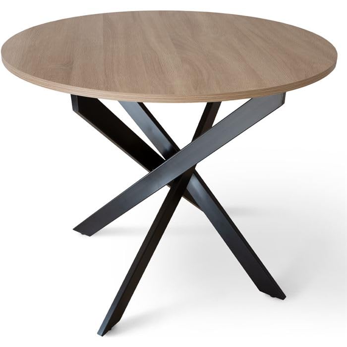 Shiito Modelo Bolton JC - mesa de sala de jantar redonda | madeira de carvalho com pernas pretas, 90 x 75 cm